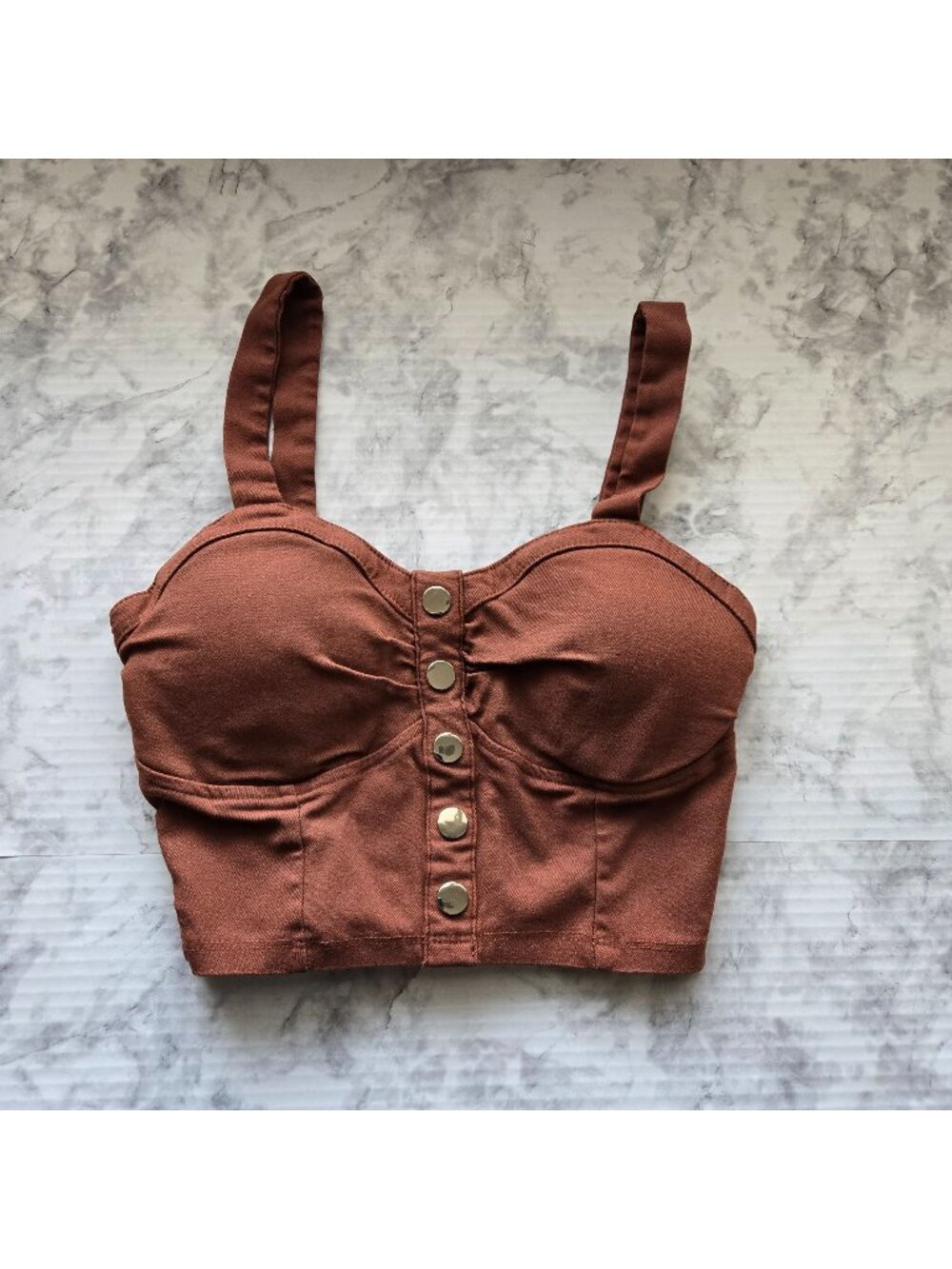 Haute Monde Button-Front Crop Top Bustier Brown/Rust, Womens Sz M (26-0251)